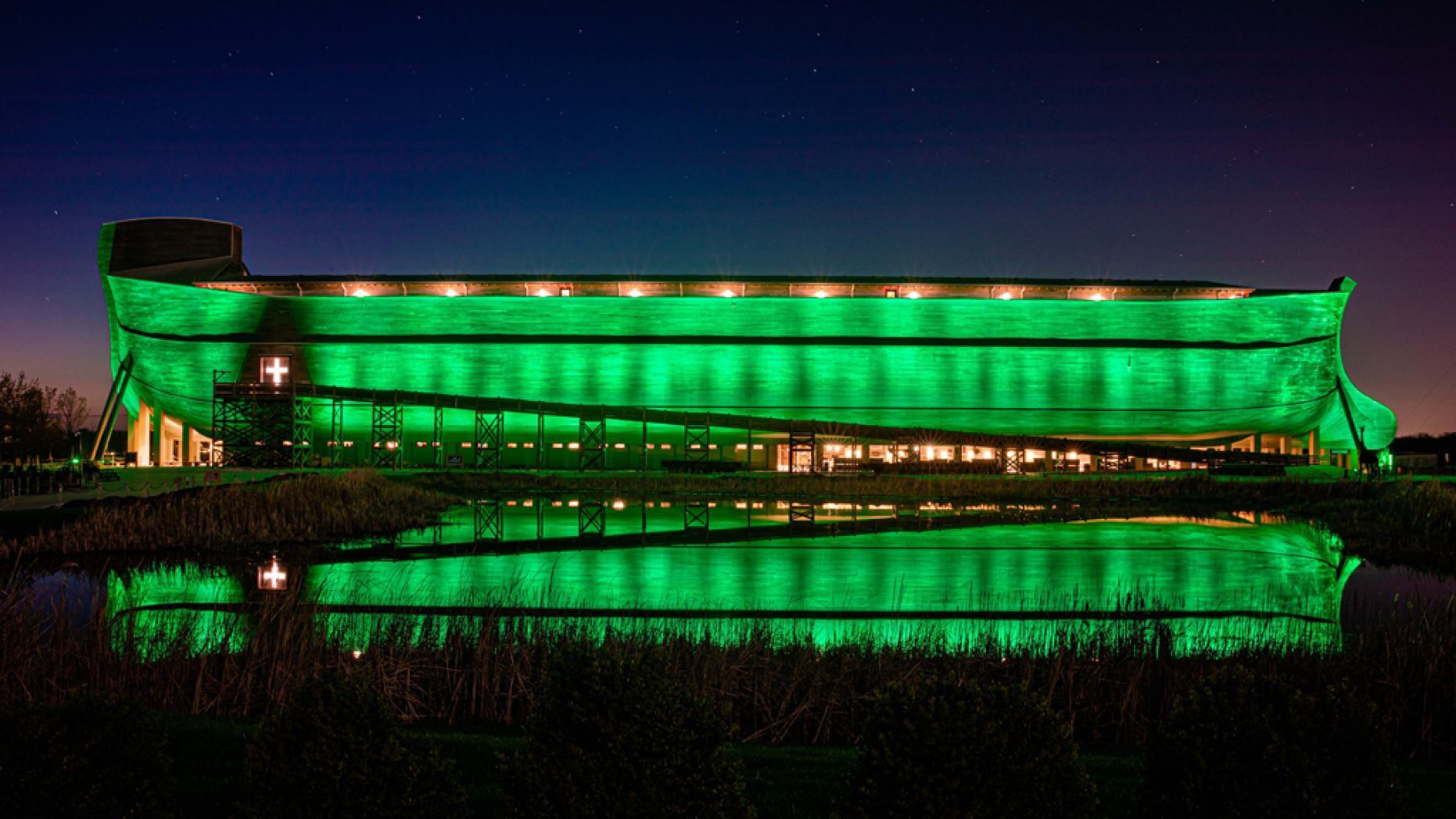 Noah’s Ark replica lit up green to show support for fight against coronavirus in Kentucky